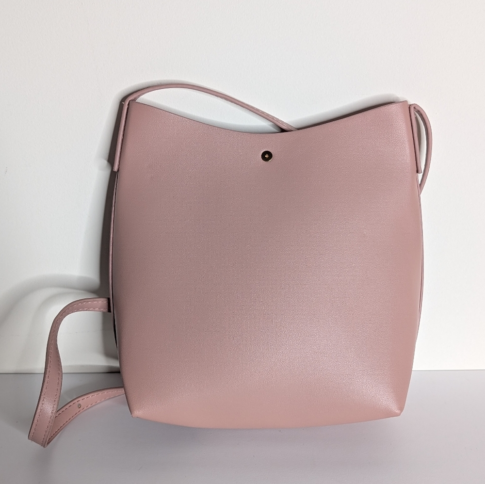 Anthropologie Samara Vegan Leather Minimalist Crossbody Pink Peony Medium - Picture 4 of 11
